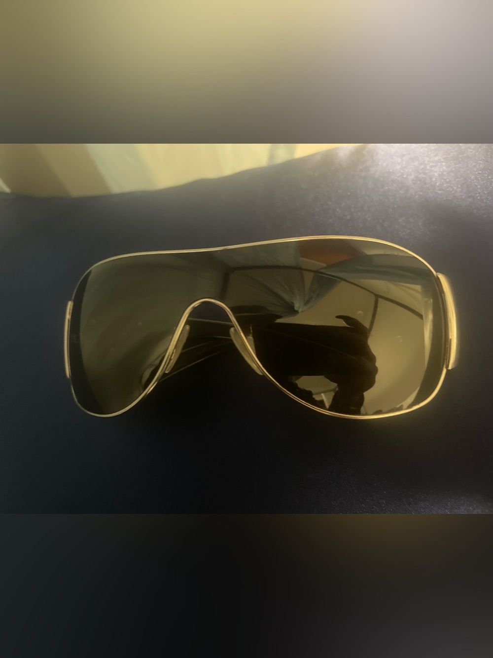 Gold Frame Black Lens Shield Sunglass - Women Accessories